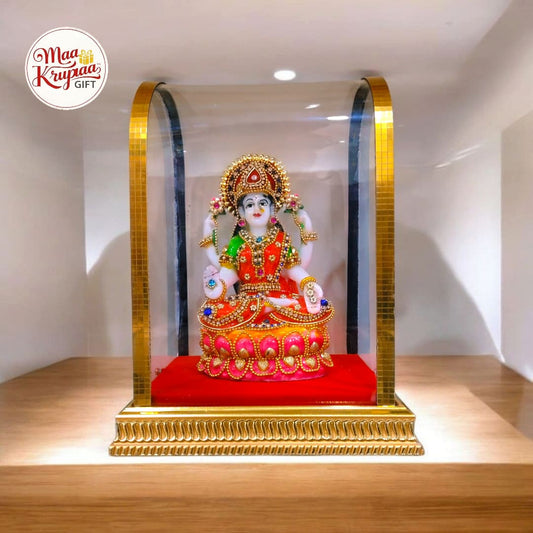 MAA LAXMI JI PREMIUM IDOL IN 8 INCH BIG GOLDEN CABINET 901
