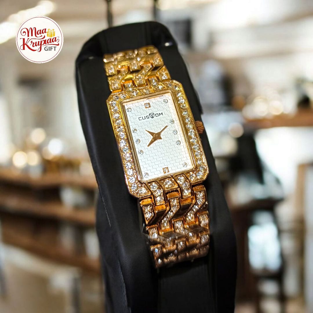 PREMIUM WHITE COLOUR SQUARE DIAL WITH GOLD CHAIN CUSTOM LADIES WATCH 266