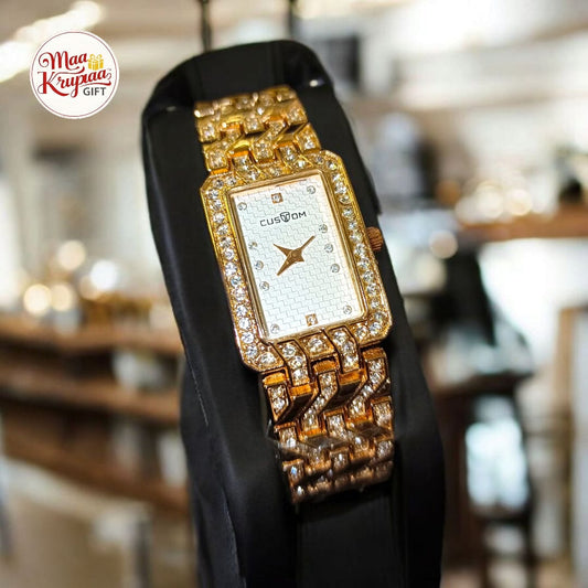 PREMIUM WHITE COLOUR SQUARE DIAL WITH GOLD CHAIN CUSTOM LADIES WATCH 266