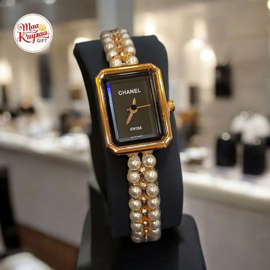 UNIQUE DIAMOND CREATED CHAIN WITH INNER BLACK DIAL CHANEL LADIES WATCH 738