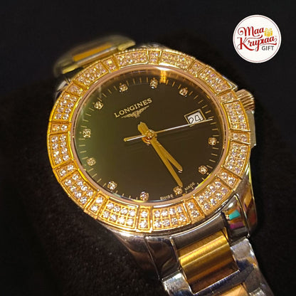 PREMIUM GOLD AND SILVER COLOUR BELT WITH DIAMOND SHADED DIAL LONGINES LADIES WATCH 685