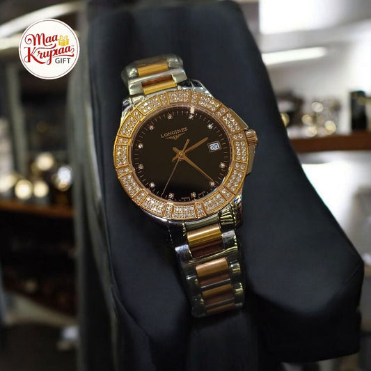 PREMIUM GOLD AND SILVER COLOUR BELT WITH DIAMOND SHADED DIAL LONGINES LADIES WATCH 685