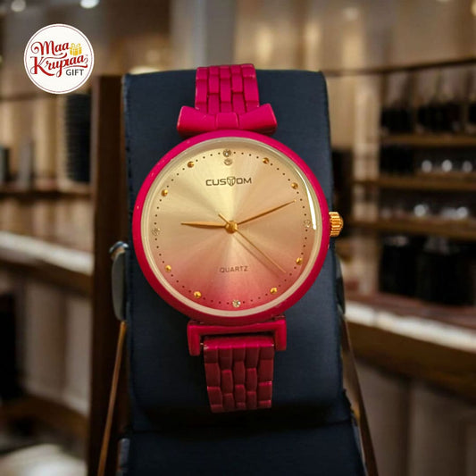 PREMIUM PINK COLOUR CHAIN SHADED CUSTOM LADIES WATCH 266