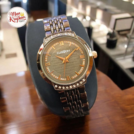 PREMIUM BLACK COLOUR CHAIN WITH ROUND SHAPE DIAL CUSTOM LADIES WATCH 692