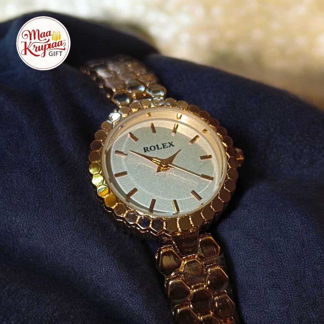 PREMIUM GOLD COLOUR CHAIN WITH WHITE COLOUR DIAL ROLEX LADIES WATCH 739