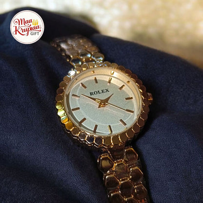 PREMIUM GOLD COLOUR CHAIN WITH WHITE COLOUR DIAL ROLEX LADIES WATCH 739