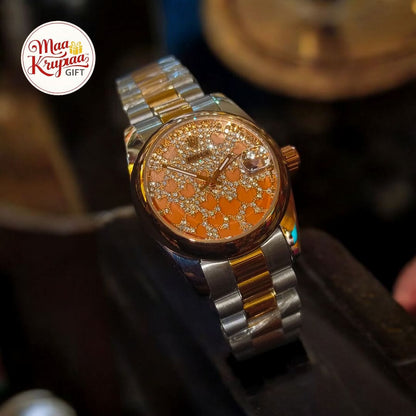 PREMIUM SILVER AND GOLD COLOUR CHAIN WITH BUTTERFLY EDITION IN DIAL WITH DATE MOTION ROLEX LADIES WATCH 683