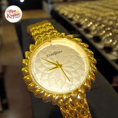 PREMIUM UNIQUE SHAPE DIAL WITH GOLD CHAIN CUSTOM LADIES WATCH 1098