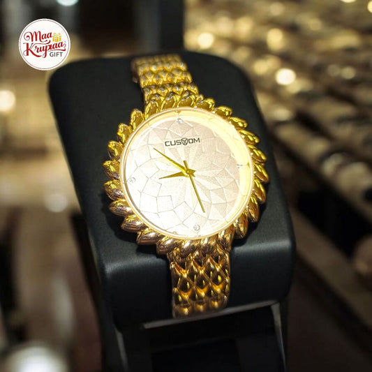 PREMIUM UNIQUE SHAPE DIAL WITH GOLD CHAIN CUSTOM LADIES WATCH 1098