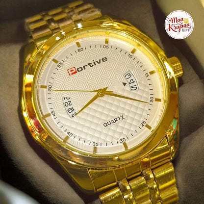 PORTIVE LUXURY GOLD CHAIN  QUARTZ MENS WRIST WATCH 428