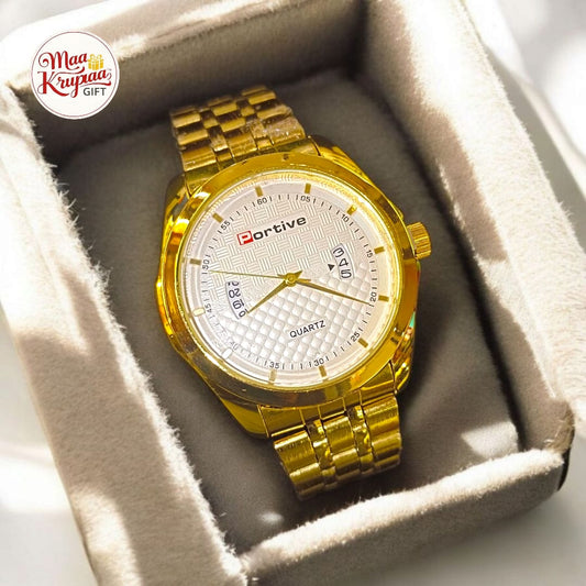 PORTIVE LUXURY GOLD CHAIN  QUARTZ MENS WRIST WATCH 428