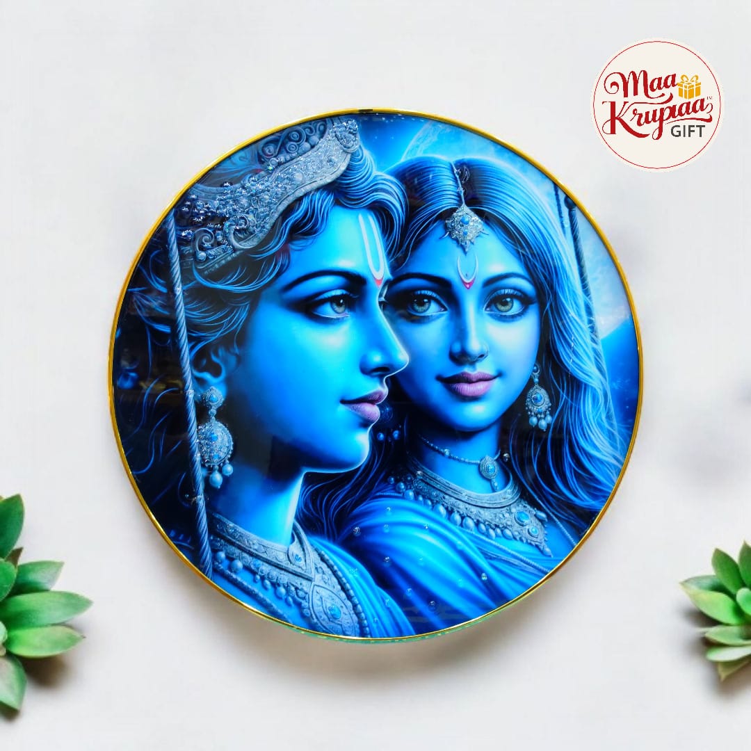 RADHA KRISHNA JI BLUE COLOUR ROUND SHAPE WALL DECOR FRAME 0001 KR4