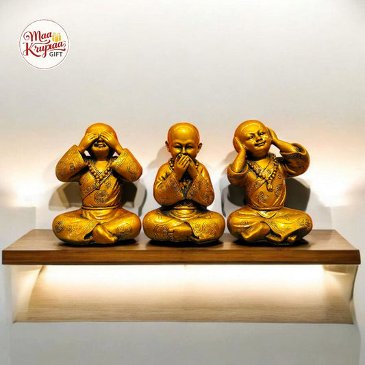 THREE MONKS STATUE – SEE NO EVIL, SPEAK NO EVIL, HEAR NO EVIL HOME DECOR PREMIUM SHOWPIEC 1309