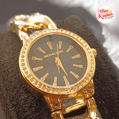 PREMIUM ROSE GOLD COLOURED METAL BODY MICHAEL KORS CHAIN WATCH FOR WOMENS 687