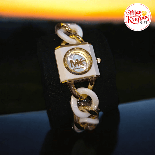 PREMIUM WHITE AND GOLD COLOUR CHAIN WITH UNIQUE SQUARE DIAL MICHAEL KORS LADIES WATCH 738