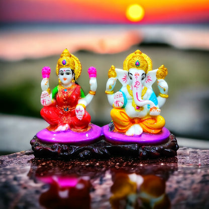 LORD GANESHA AND LAXMI  JI MULTICOLOR IDOL 911