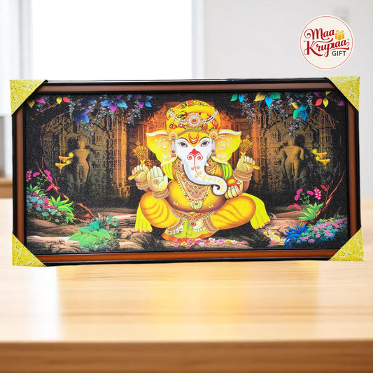 YELLOW GANPATI TEMPLE WALL DECOR FRAME 1370 W6