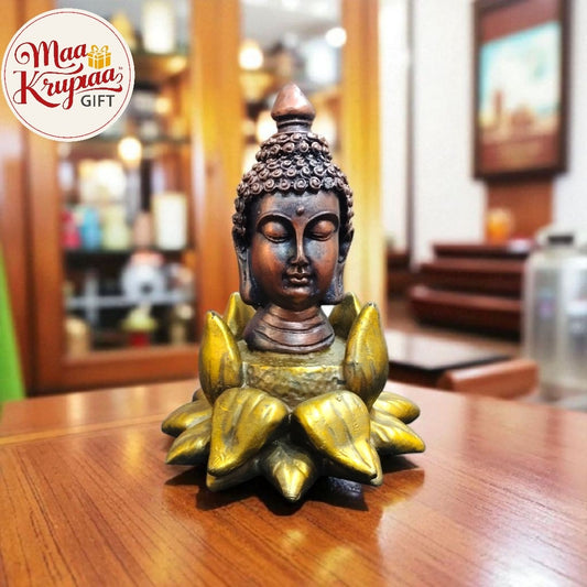 Meditating Buddha Head on Lotus Base W216