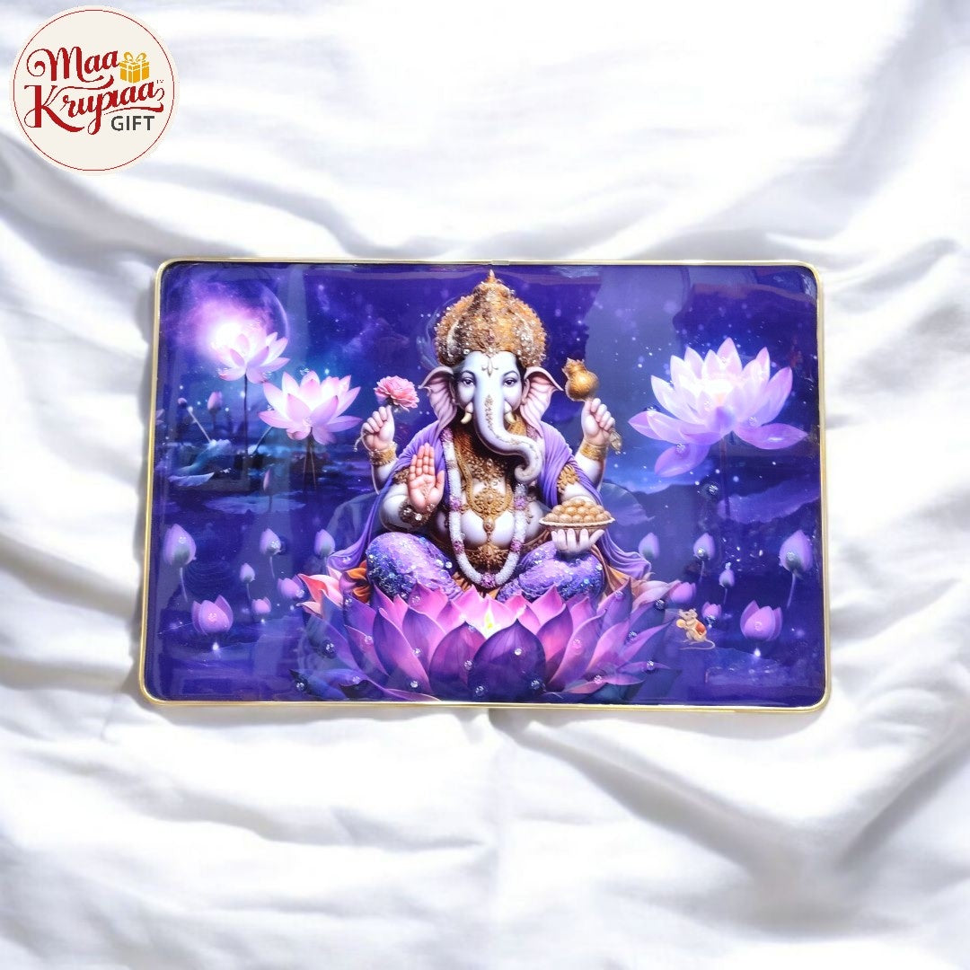 Lord Ganesha Ganpati Crystal Embedded High Gloss Surface Wall Frame W264