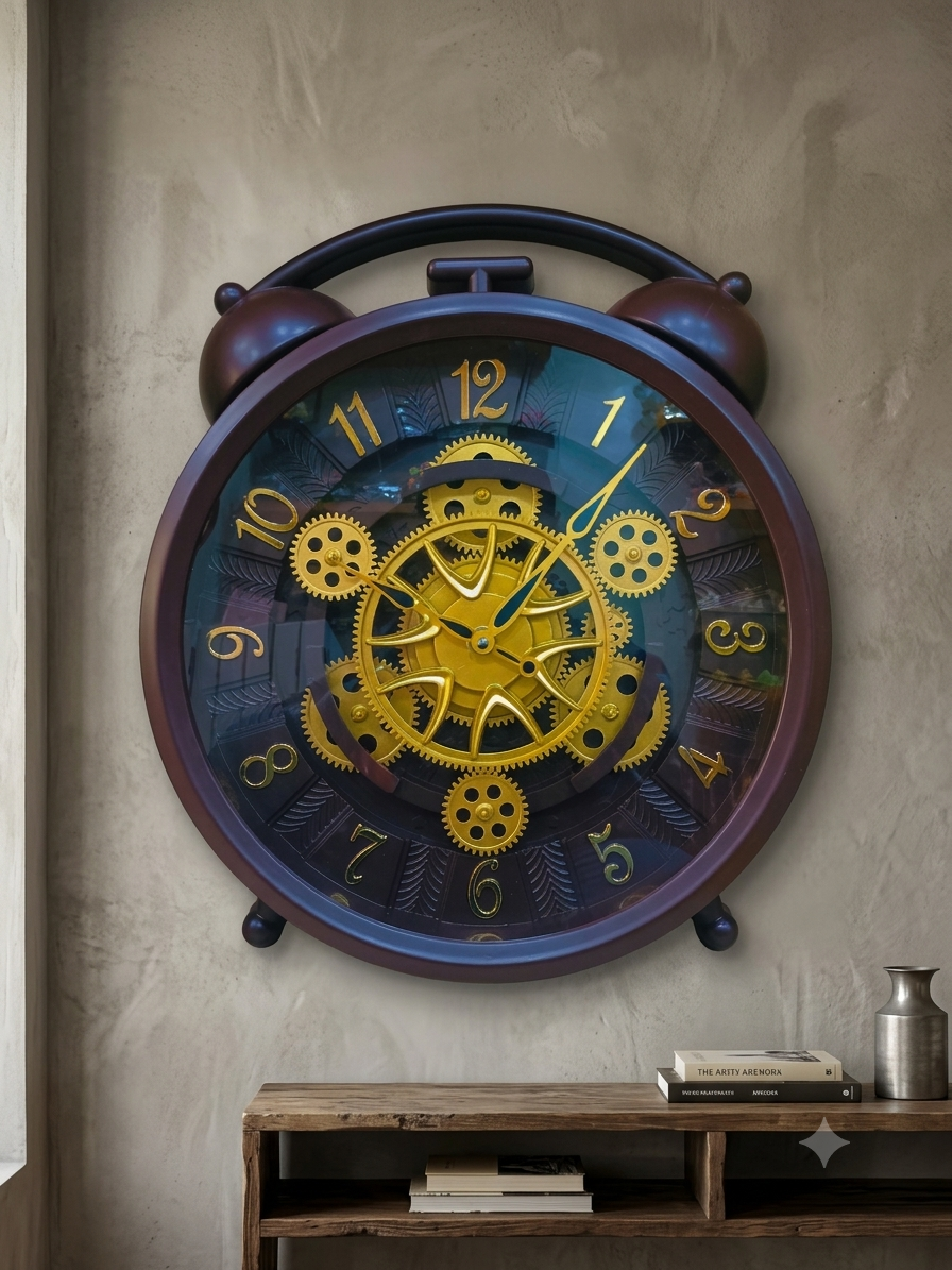 ELEGANT ALARM DESIGNED GEAR WALL CLOCK BROWN COLOR WC09