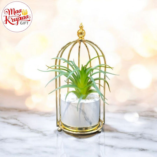 White and Gold Bird Cage Planter W225
