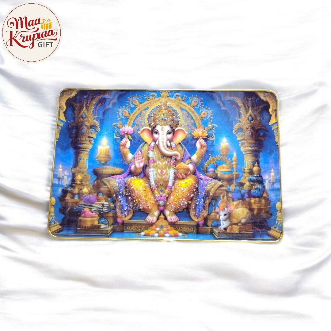 Divine Blue Ganesha Temple Big Size Premium Home Decor Wall Frame W254