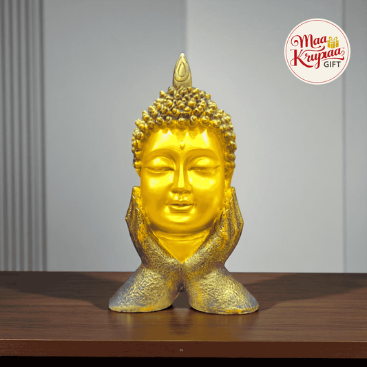 GOLDEN BUDDHA HEAD WITH HANDS
871