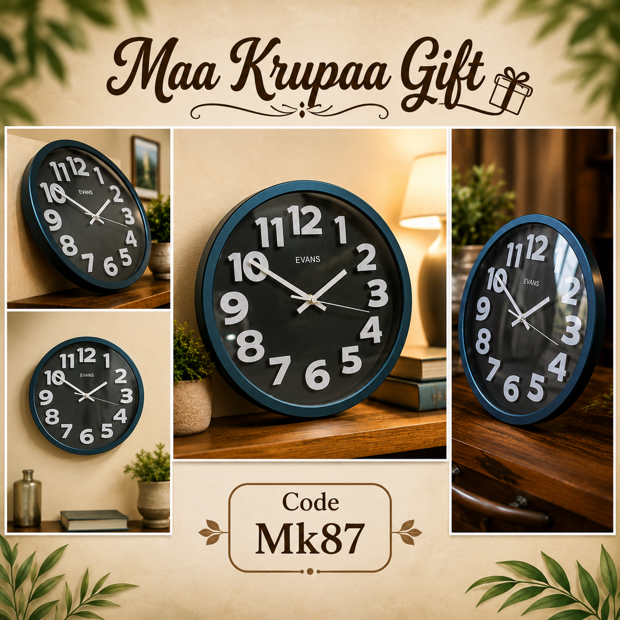 EVANS GRERN AND WHITE COLOUR WALL CLOCK MK87