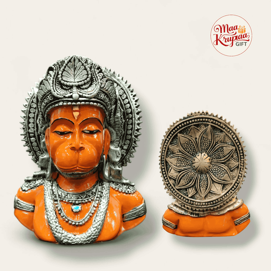 HANUMAN JI BUST WITH CHAKRA BACKDROP – METALLIC ORANGE AND SILVER FINISH 1432