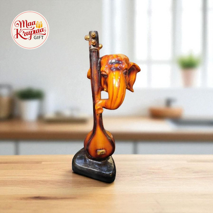 Wooden Ganesh ji with sitar 485