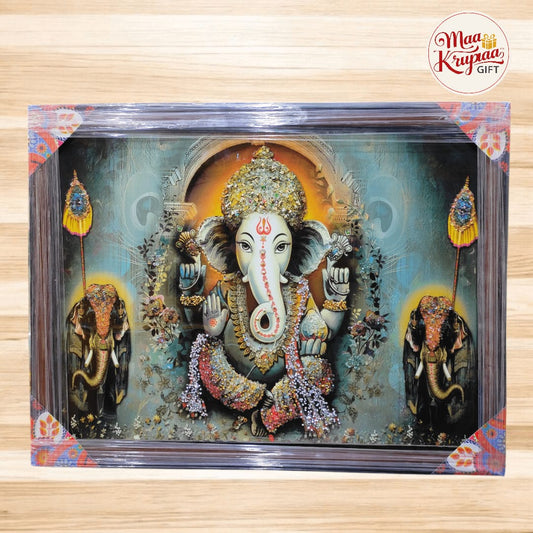 LORD GANESHA SPIRITUAL SHIMMER BIG SIZE PREMIUM HOME DECOR WALL FRAME 816