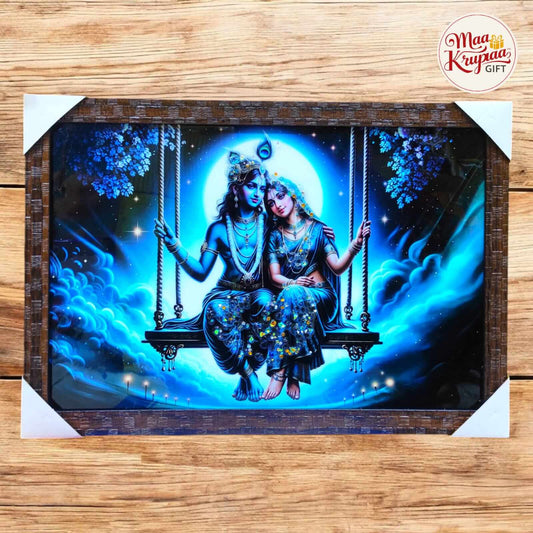 RADHA KRISHNA MOONLIT SWING ROMANCE PREMIUM HOME DECOR WALL FRAME 1338 A41
