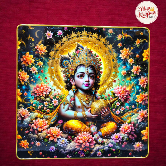 LORD KRISHNA - DIVINE BABY WITH CONCH AND LOTUSES HOME DECOR WALL FRAME 1034 D41