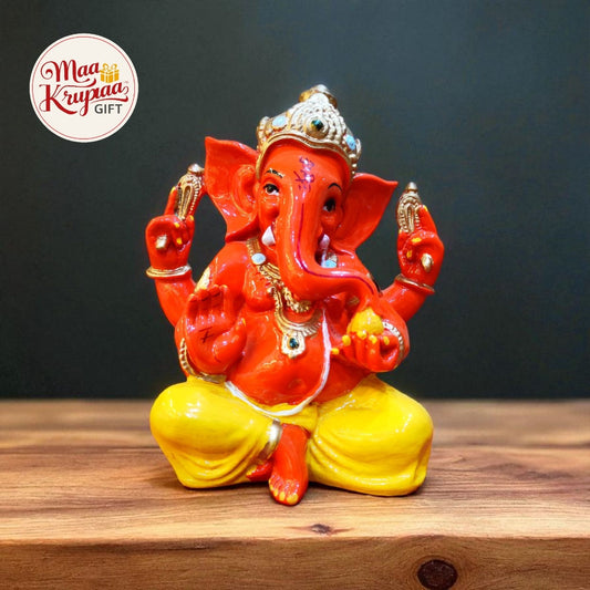 SHREE GANESHA RED AND YELLOW FOUR-ARMED DECORATIVE IDOL W104