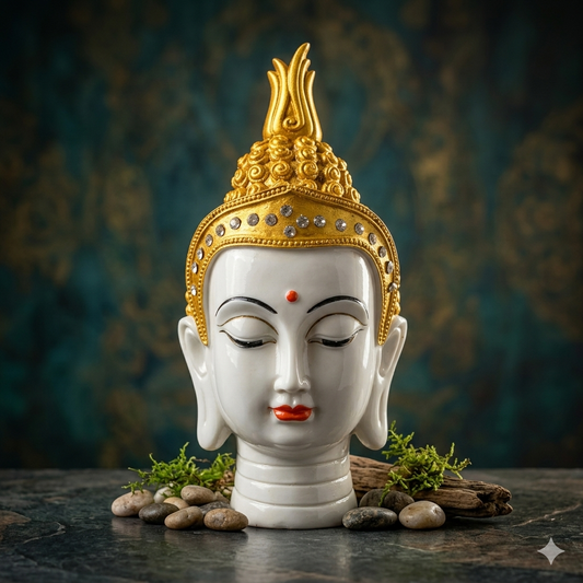 WHITE AND  GOLDEN COLOUR WITH DIMONDS BUDDHA SHOWPICE MK8014