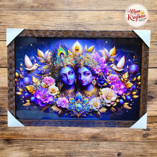 DIVINE BLOOM – RADHA KRISHNA WITH FLORAL AURA PREMIUM HOME DECOR WALL FRAME 1338 A44