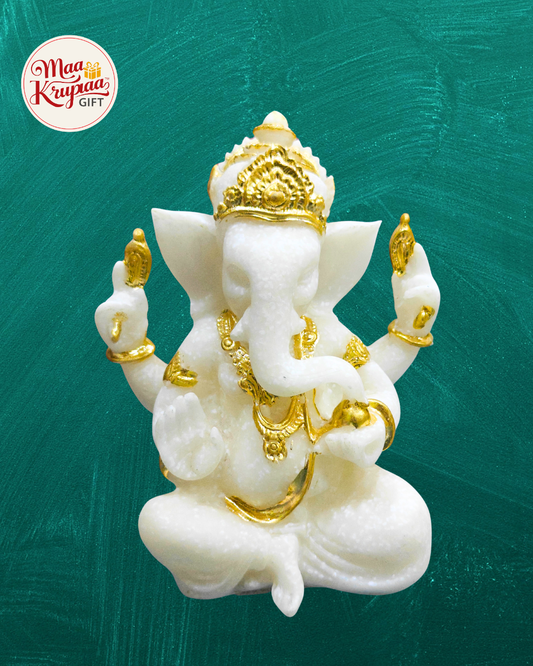 Big Size White Colour Gold Finished Shree Ganesh ji Showpiece Mk777