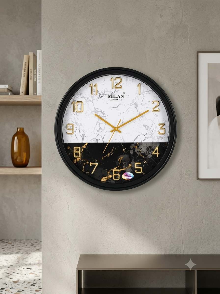 MILAN QUARTZ BW MARBEL PRINT EDITION WALL CLOCK WC07