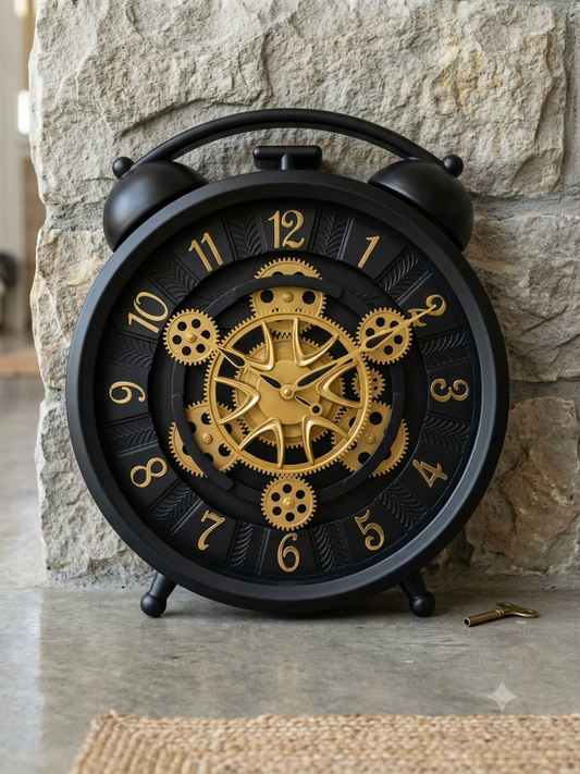 ELEGANT ALARM DESIGNED GEAR WALL CLOCK BLACK COLOUR WC010