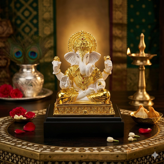 Big Size Golden and White Colour High Primium Finishing shree Ganesh ji Showpiece Mk774