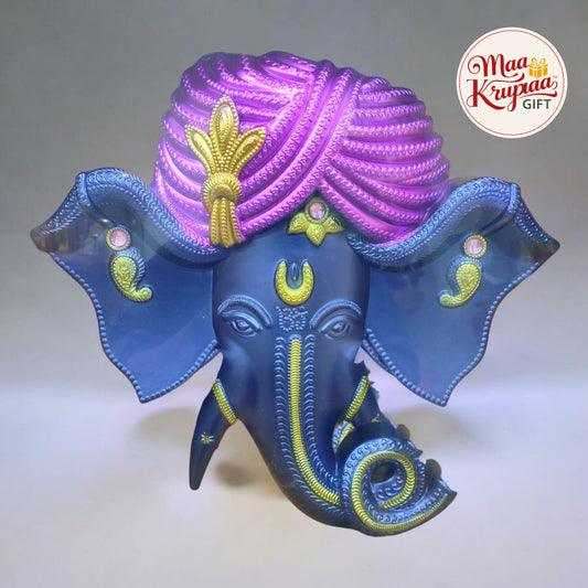ROYAL BLUE AND GOLD COLOUR TURBANED GANESH JI WALL FRAME 811
