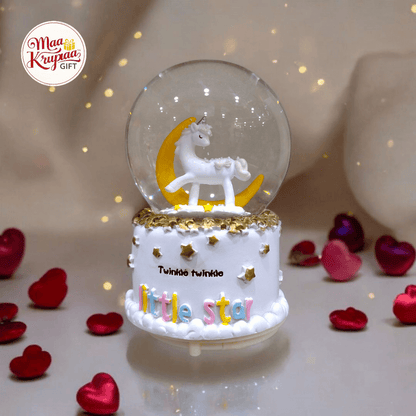 PREMIUM GLASS SHOWPIECE WITH UNICORN IN IT AND LIGHT+MUSIC L2
