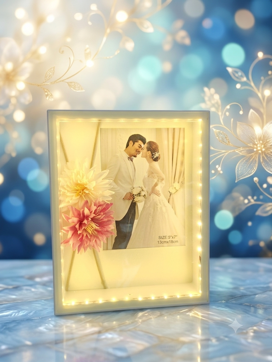 LIGHT PHOTO FRAME WHITE COLOUR WITH DECORATIVE ROSE LF11