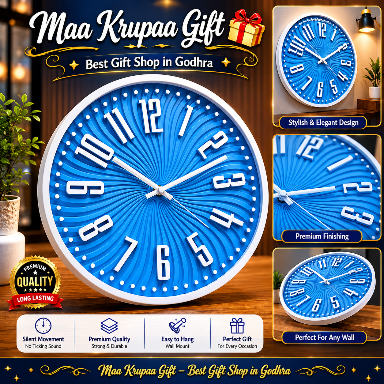 BLUE AND WHITE COLOUR NEW WALL CLOCK MK86