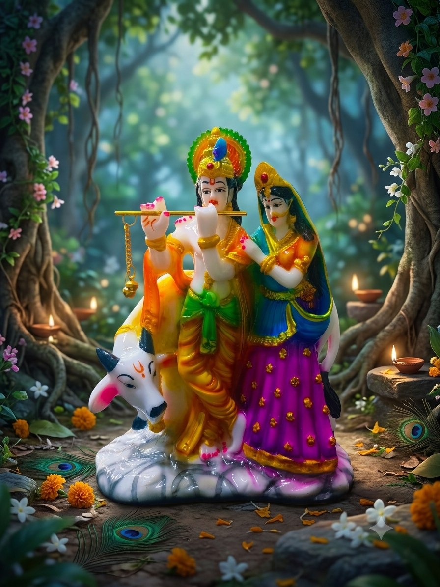 RADHA KRISHN DIVINE MULTICOLOR IDOL MARBEL FINISHED RK016