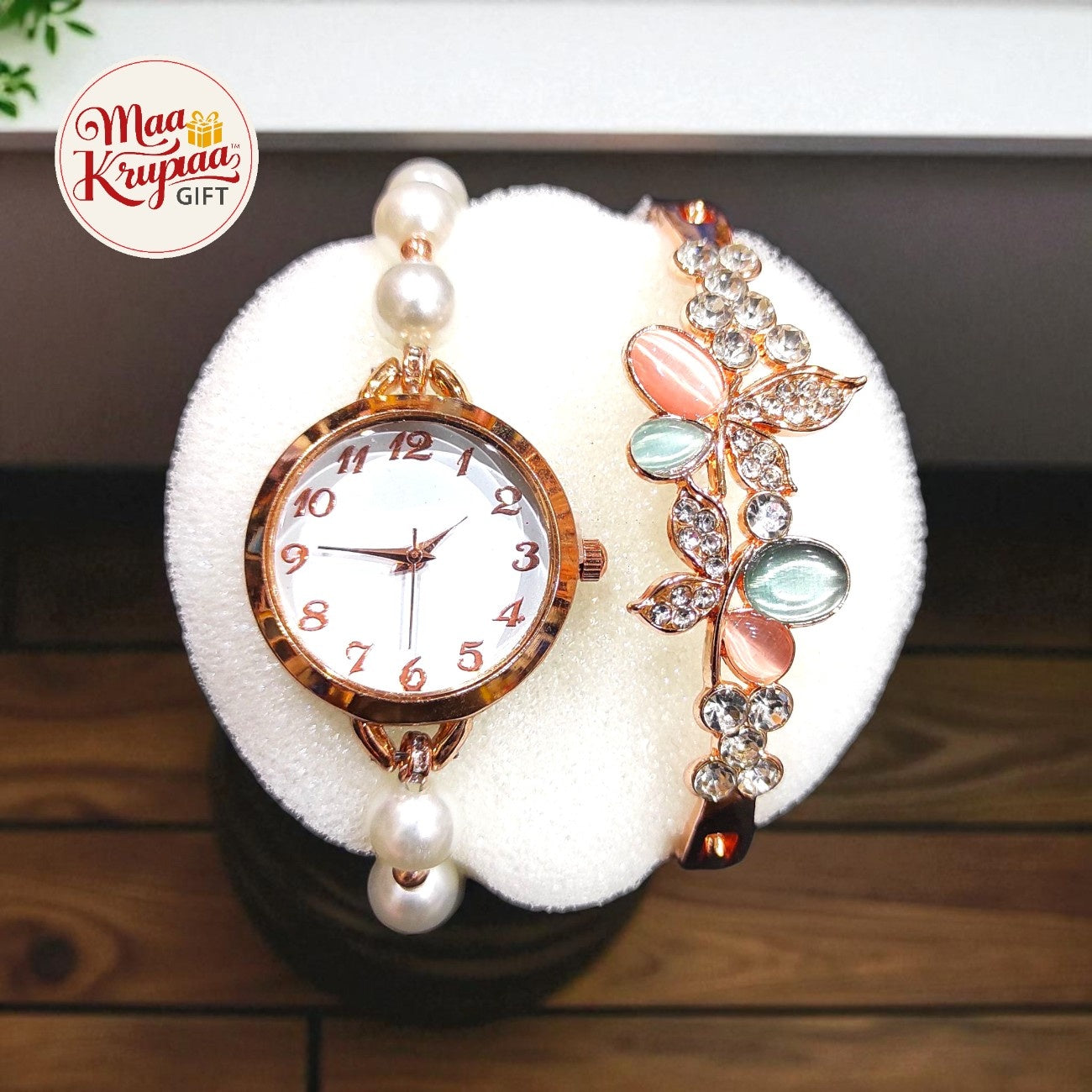 LUXURY PEARL BRACELET WATCH SET W49