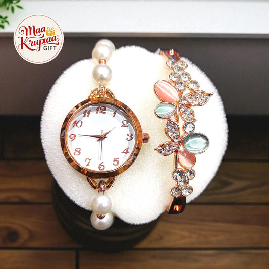 LUXURY PEARL BRACELET WATCH SET W49