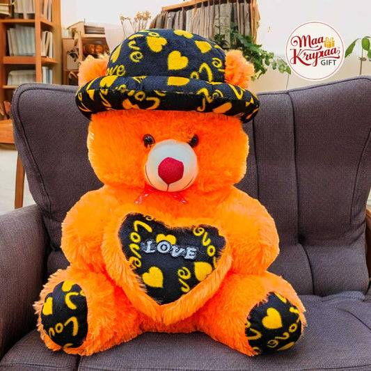 ORANGE TEDDY BEAR WITH LOVE-THEMED HAT AND HEART 1397