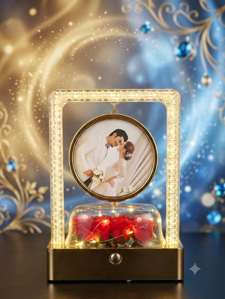 SQUARE SHAP WITH 3 LIGHTS DECORATIVE ROSE PHOTO FRAME LF16