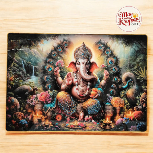 FOREST GANESHA WITH PEACOCK GLORY PREMIUM HOME DECOR WALL FRAME 1370